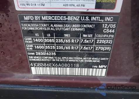 2006 Mercedes-Benz Ml 350 4Matic from USA, damaged, VIN 4JGBB86EX6A080118
